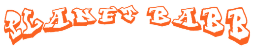 grafitti text in an arch, spelling out 'PLANET BABB'